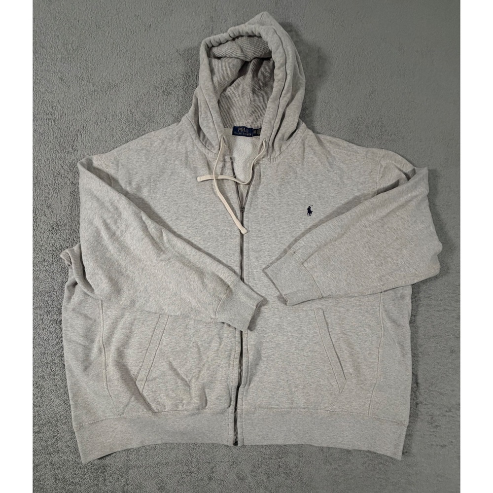 Polo Ralph Lauren Mens 3XB Gray Full Zip Waffle Lined Fleece Hoodie Big & Tall